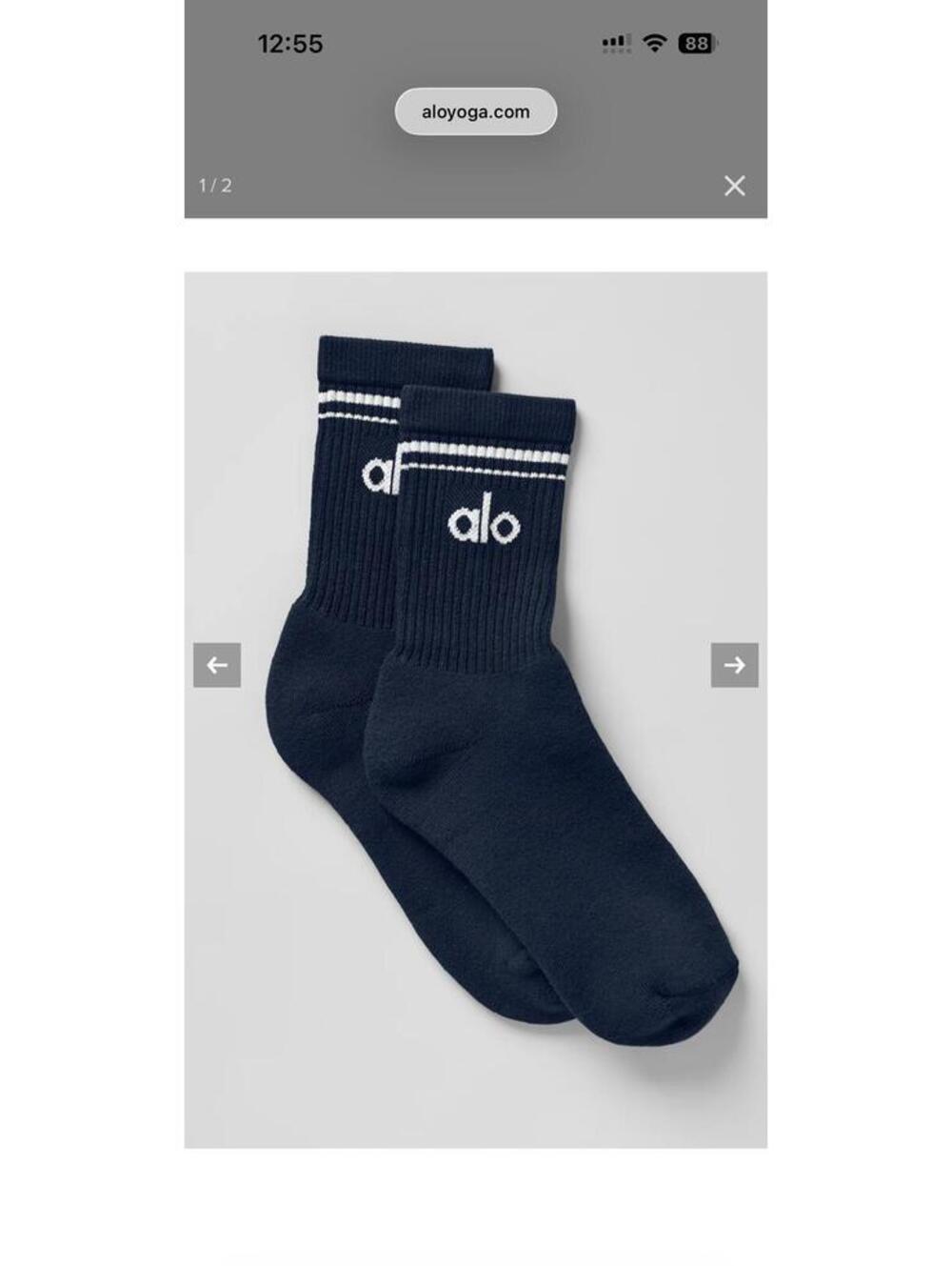 Alo Yoga Unisex Half-Crew Socks - Navy Blue, Medium